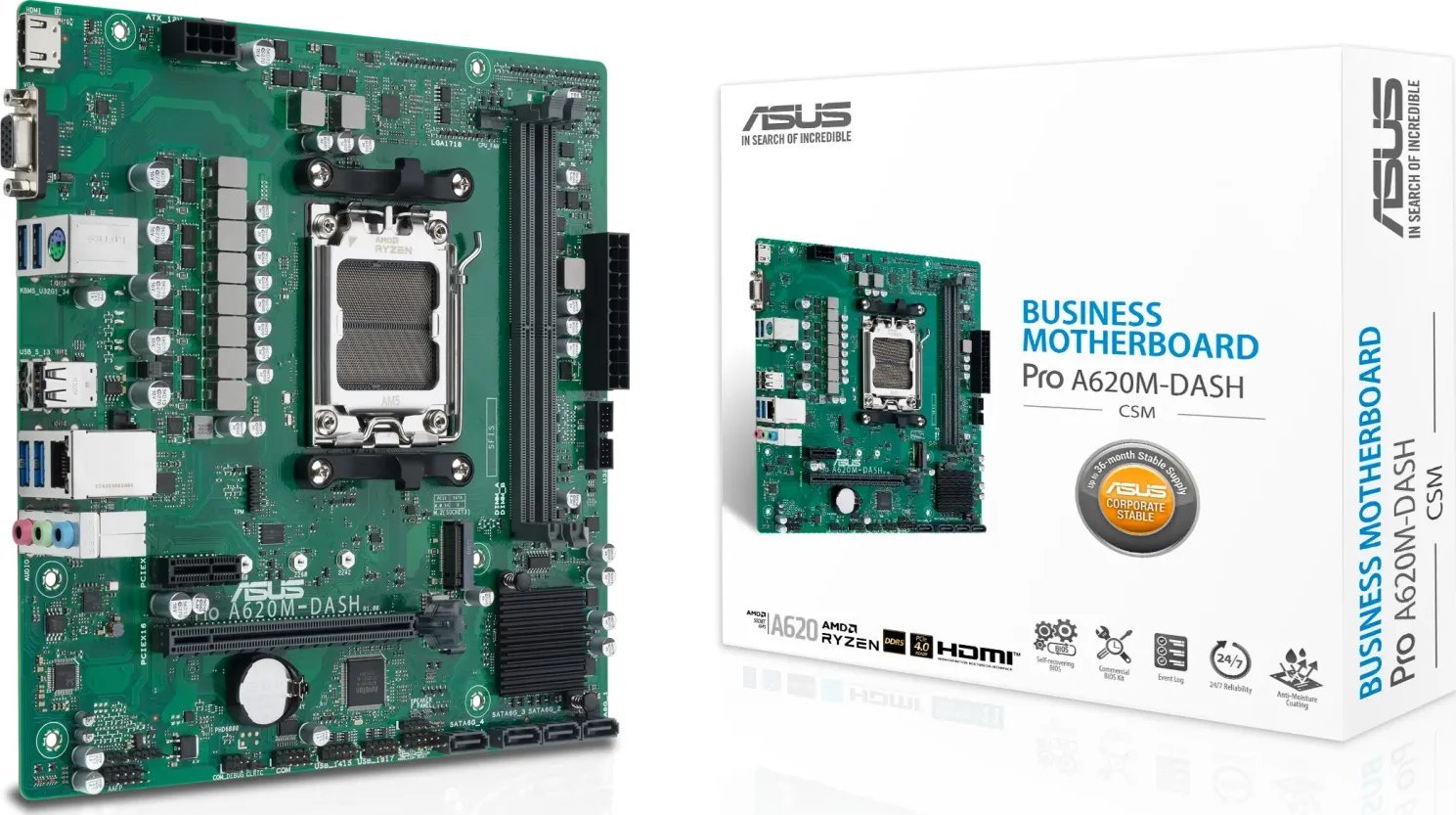 ASUS PRO A620M-DASH-CSM Motherboard, AM5, AMD