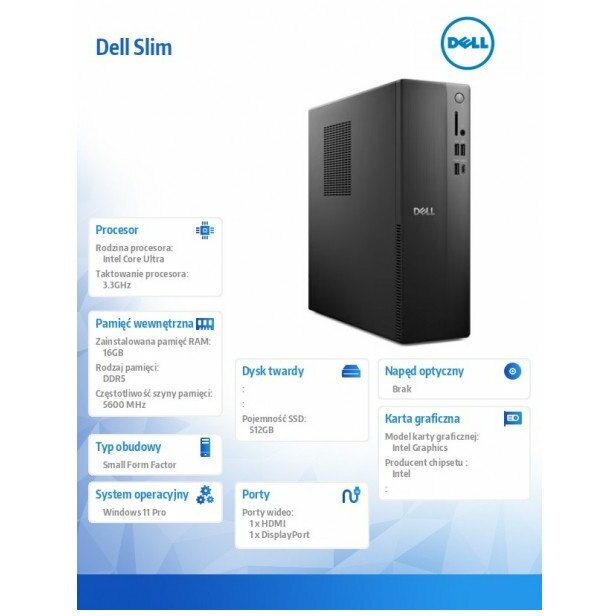 Komputer Dell Slim ECS1250, Core Ultra