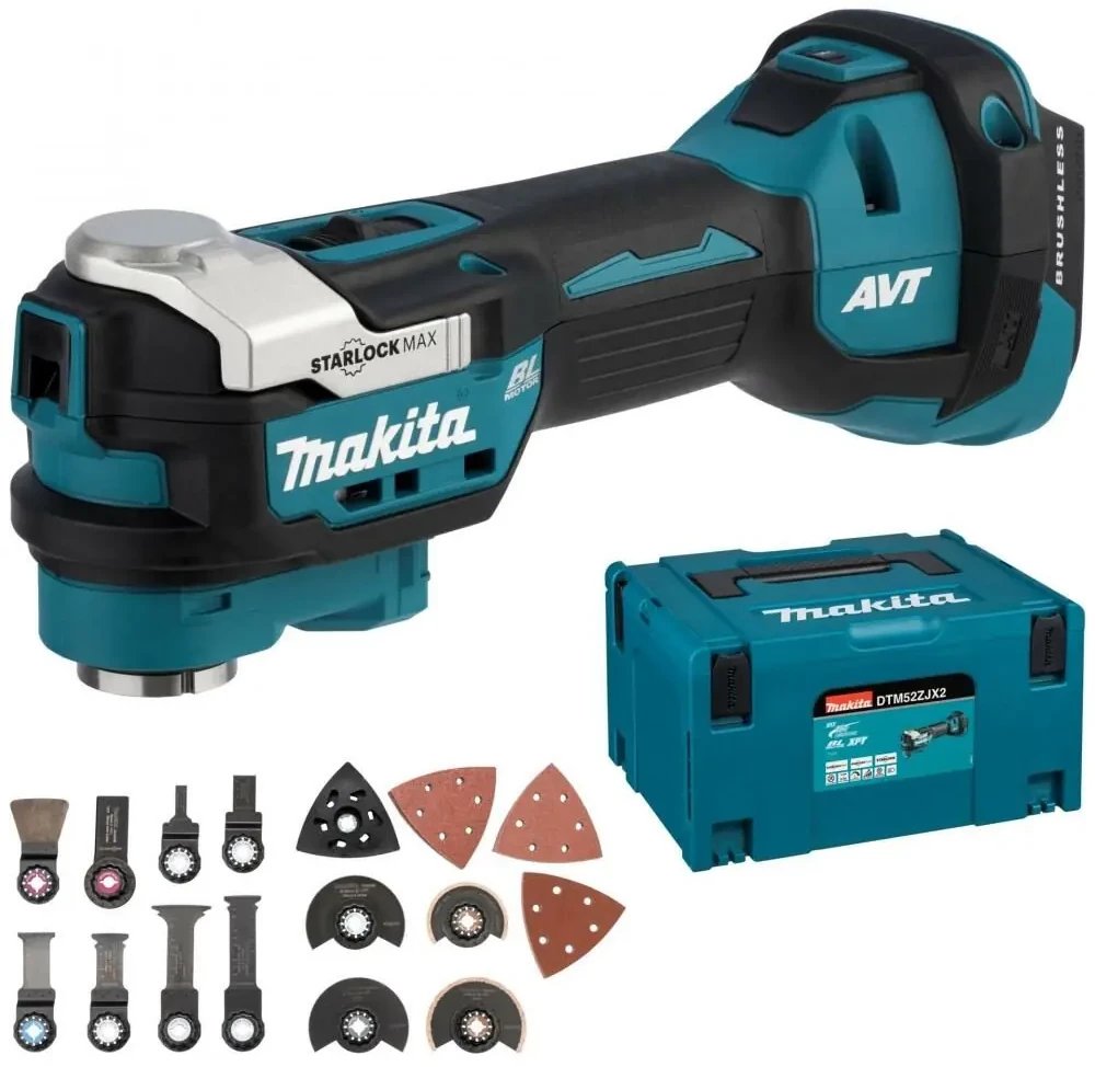 Makita Akku-Multifunktions-Werkzeug DTM52ZJX2, 18Volt + 33-teiliges