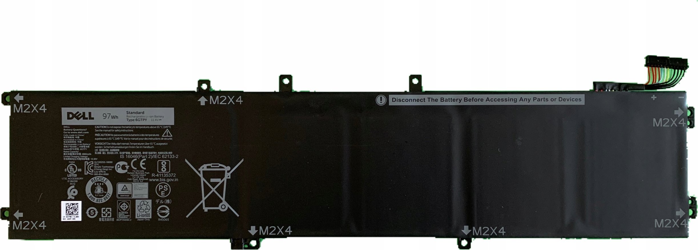 Dell Battery, 97WHR, 6 Cell, |