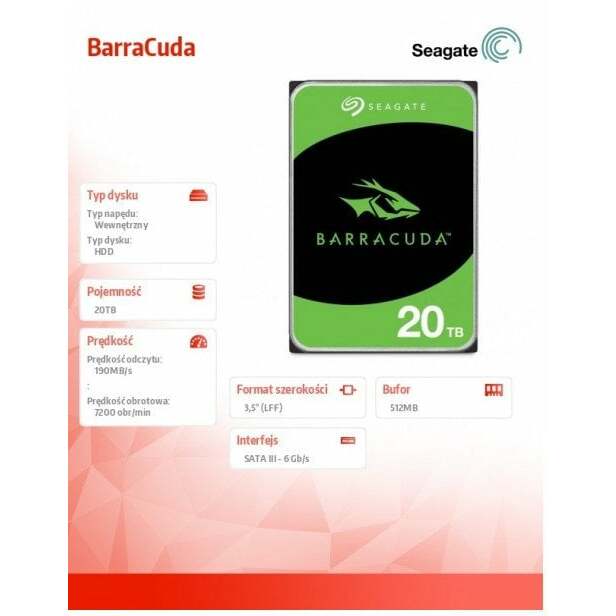 Seagate BarraCuda 20TB 3.5" 7200
