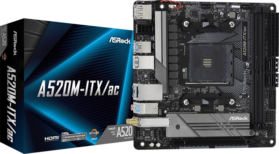 ASRock A520M-ITX/ac Motherboard, AM4, AMD A520