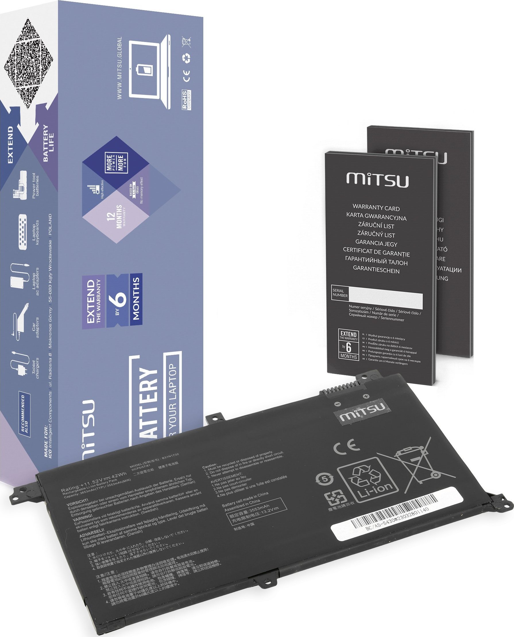 Mitsu Battery Asus B31N1732 VIVOBOOK S430