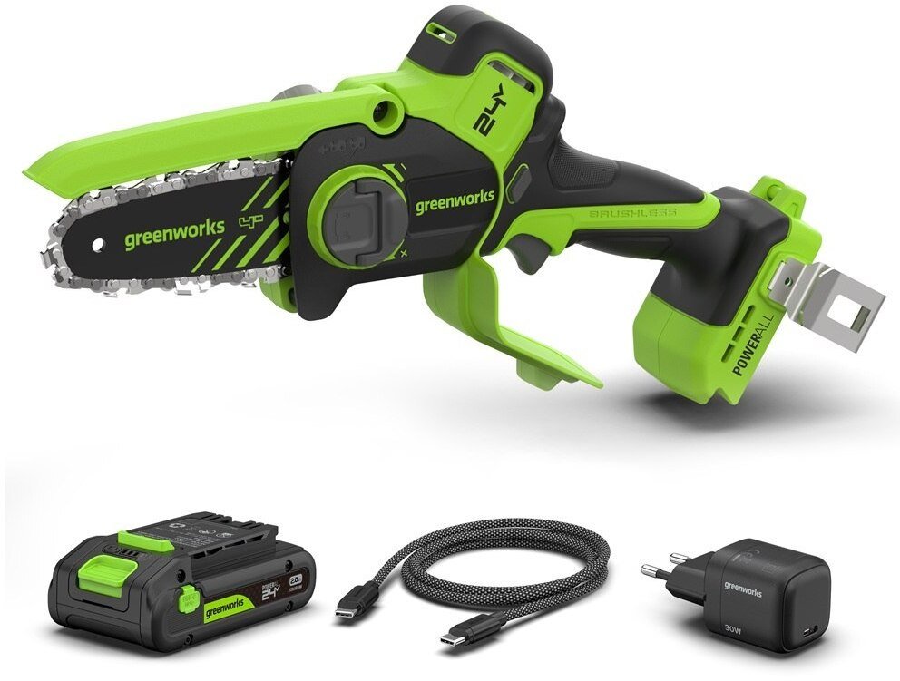 Greenworks 24V minipilarka łańcuchowa CS1032GA2 zestaw