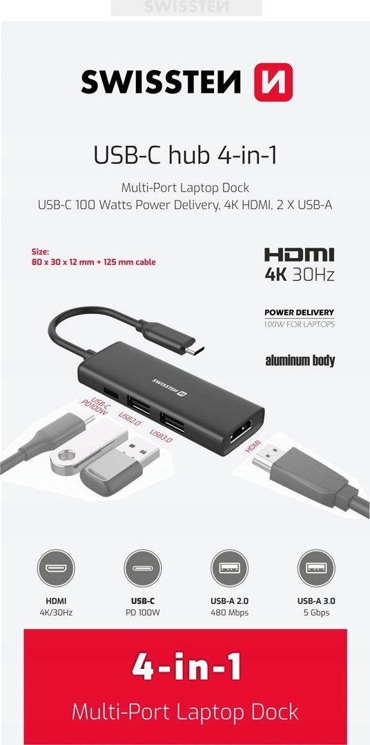 Swissten 4in1 USB-C Hub Stacja dokująca