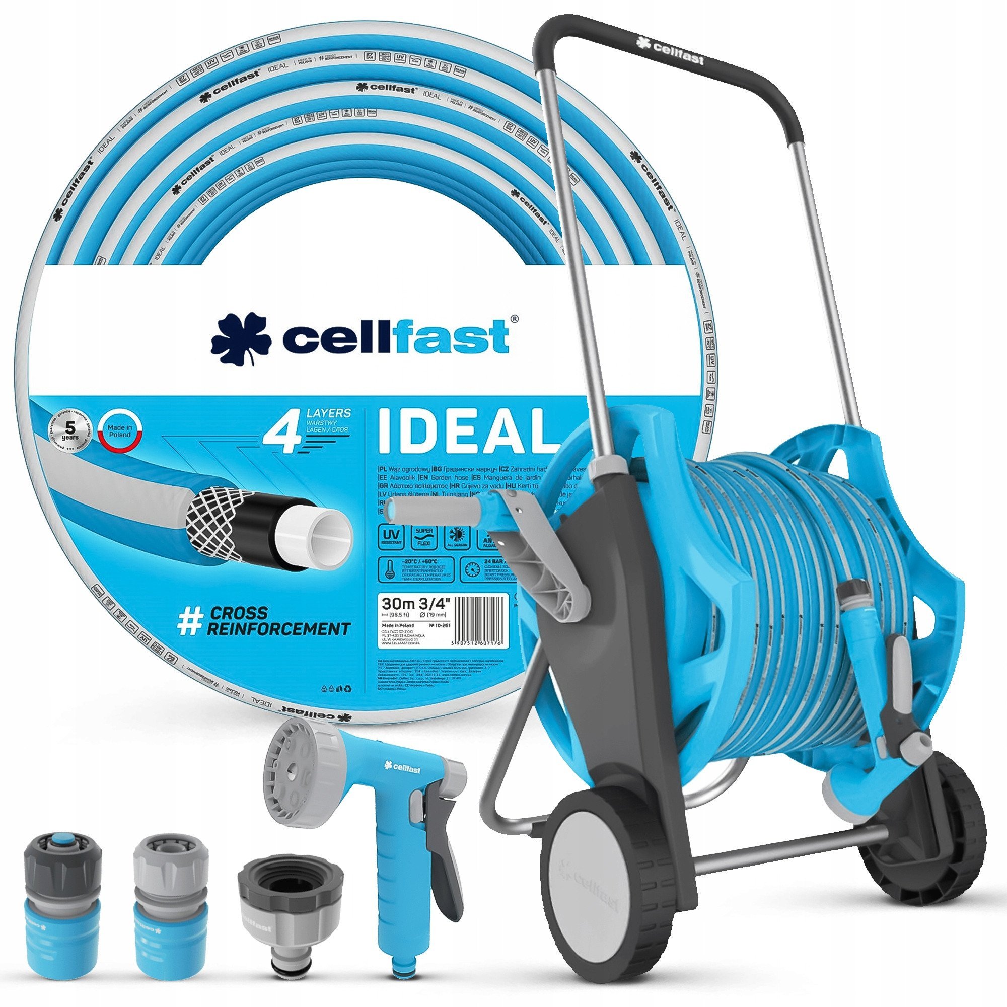 Cellfast Zestaw wózek, wąż 3/4" 30