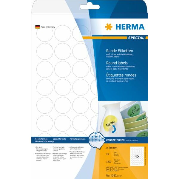 Herma Etykiety odklejalne Movables A4, okrągłe