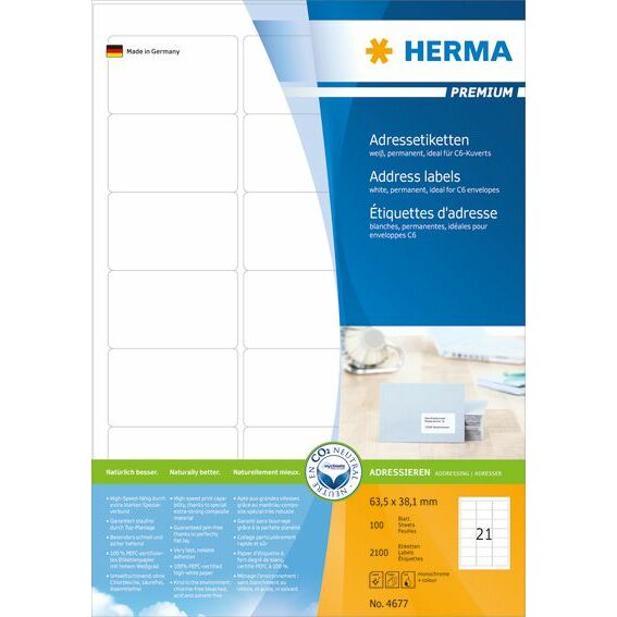 Herma Etykiety Premium A4, adresowe, białe